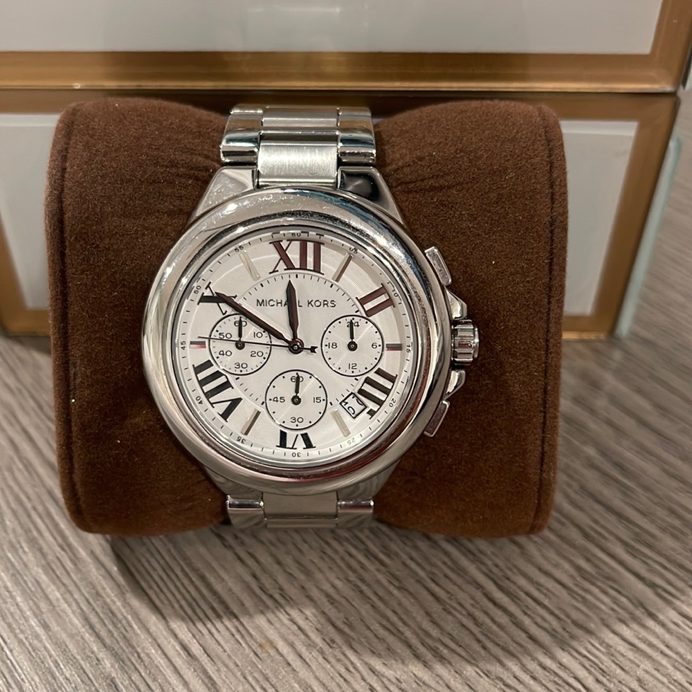 Michael Kors Silver Watch With White Face